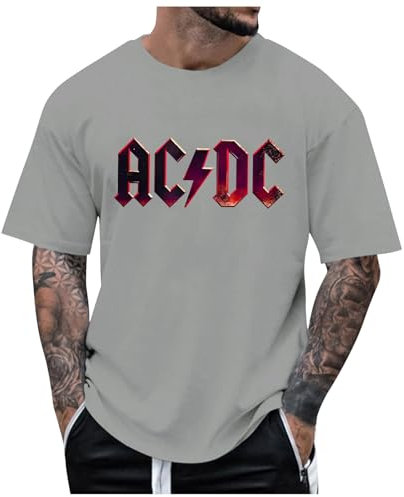 ACDC T-shirt Herren Power Up Cover Tshirt Rock Music Band AC DC PWR UP Stage Lights T-Shirts Fan-Shirt Hells Bells High Voltage Hard Rock T Shirt für Herren Damen Schwarz Weiss