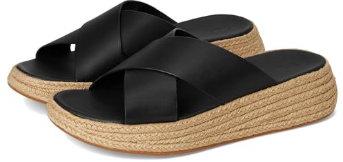 Fitflop Women's F-Mode Espadrille Leather Flatform Cross Slides Sandal, Black, 6.5 UK