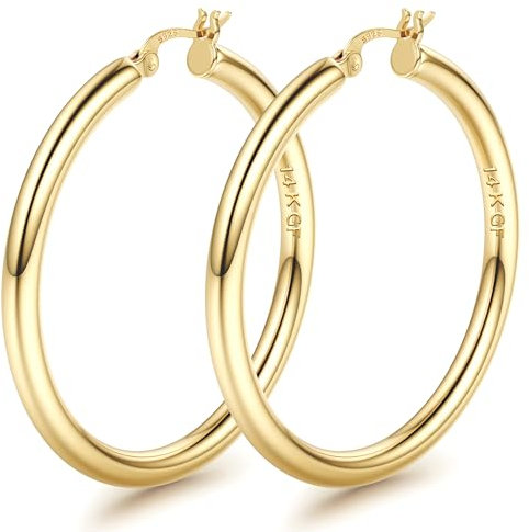 FIOROYAL Ohrringe Gold Creolen Silber 925 Groß,14K Gold Gefüllt Chunky Creolen,4 mm Dicke Hohle Röhren Golden Creole Damen,Hypoallergen Leichte Mittelgroß Ohrringe Creole 60MM