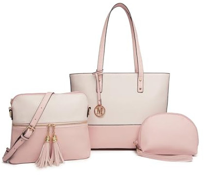 Miss Lulu Damen Handtasche Henkeltasche 3 Stück Sets, große Shopper Tote Bag, Umhängetasche mit Quaste Geldbörse mit verstellbare Schulterrie