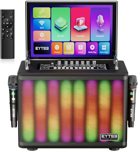 EYTSE Karaoke Machine for Adults with Screen, 14 Touch Display & 400W HD Sound, Wireless/WiFi/HDMI PA Speaker System with 2 Wireless UHF Microphones, with DJ Light for Home TV Outdoor Party