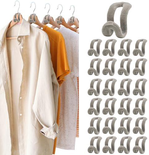 Kasure 25 Piezas Antideslizante Ganchos, con Revestimiento De Terciopelo Antideslizante, Ganchos Conectores para Percha, Ahorro DE Espacio Mini Organizador de Perchas, Gris