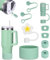 Cexovo Accessoires Stanley Cup comprend 6 Bouchons en Silicone Anti-Fuite, 2 Couvercles en Paille, 1 Coque en Silicone pour Gobelets Stanley de 1,2 l et 850 ml Convient pour Stanley Cup (Green)