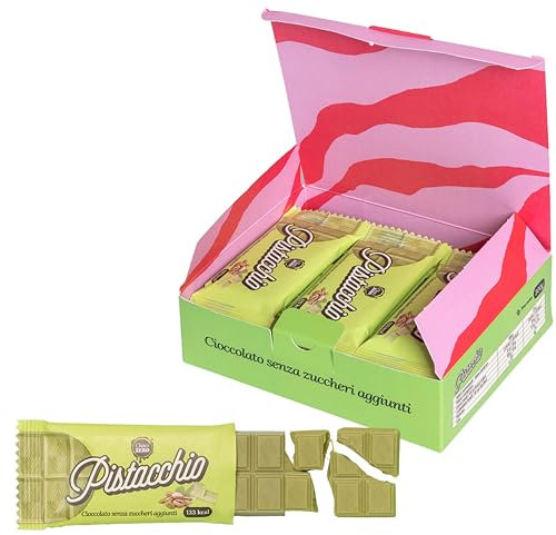 Choco Zero Tavolette di Cioccolato Bianco e Pistacchio Senza Zuccheri Aggiunti 25g 133 Calorie Cioccolato Senza Zucchero per Spuntino Palestra Senza Glutine Low Carbs