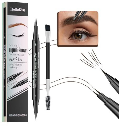 Microblading Eyebrow Contouring Pencil - Dual Ended Eyebrow Pen - Precise Waterproof 2-in-1 Eyebrow Pen with Micro-Fork-Tip - Smudgeproof Eye Brow Pencil with Brow Brush
