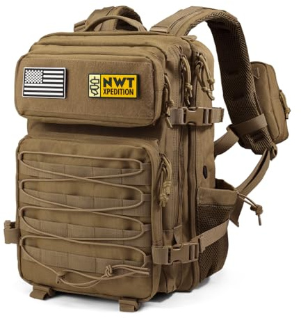 NWT XPEDITION Rucksack Herren, 40L Große Kapazität Rucksack für Wandern, Camping, Reisen, Angeln, Fitnessstudio，Khaki