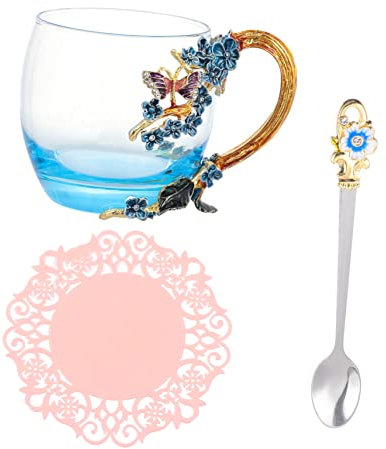 Ciieeo Enamel Decorative Drinking Glasses Mugs Flower Design Tea Mug Random Style