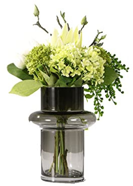 Flores Artificiales para decoración, Flores Artificiales Modernas, Flores Falsas Verdes con jarrón de Cristal, Juego de Flores Artificiales para Mesa, Fiesta, Oficina, Boda, decoración del hogar,