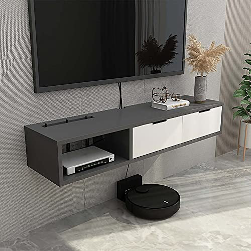 Floating TV Stand Cabinet with 2 Drawers Wall Mount Entertainment Unit for Small Apartment Gray 100cm Floating Table TV Stand for Router Box Cable