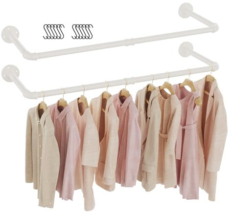 GUOHNHE 2er Set Kleiderstange Industrial, 97 cm Kleiderständer Wandmontage, Platzsparenders Wandregal Küchenregal, Industrieller Garderobenstangee, Weiß, SG97W-2