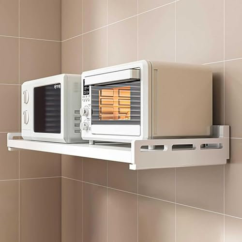 KhUkhu Mikrowellenregal zur Wandmontage – platzsparende Aufbewahrungslösung für die Küche | Elektroofen, Topf- und Pfannenregal – geeignet für Wand und Küche, wandmontiertes Zubehör,Schwarz,50cm