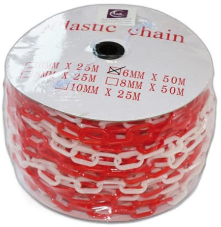 AUA SIGNALETIQUE - Chaîne de Signalisation en Plastique (Rouge et Blanc - Ø6mm, 50 mètres)
