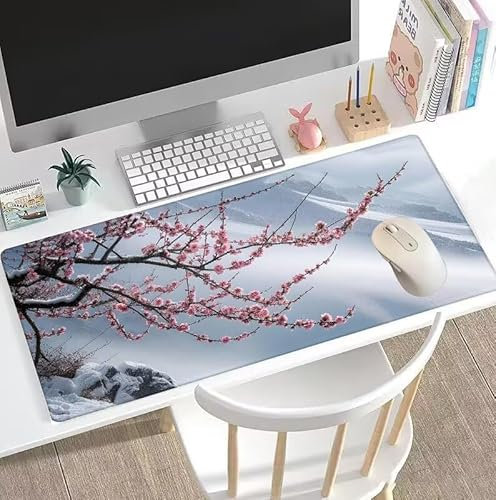 Alfombrilla Ratón Blanco Fondo de Goma Natural Antideslizante Alfombrilla Gaming Sucursales Alfombrilla Raton Extendida de Gran Tamaño con Bordes Cosidos, para Accesorios Juegos/PC 900x400x3mm W5-548