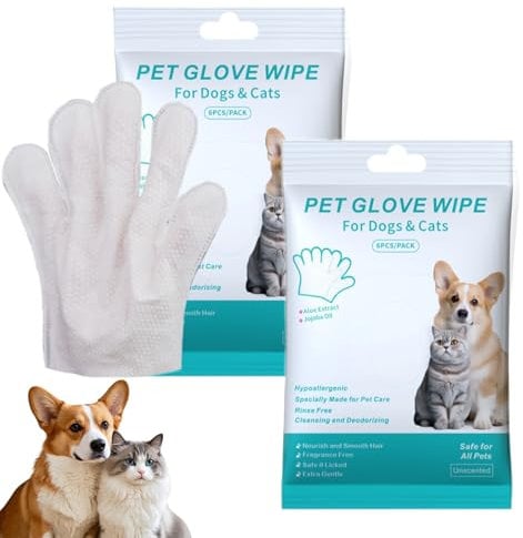 Ninnyi 12 PCS Dog Cleaning Gloves Wipes, Dry Cleaning Gloves for Dogs Cat, Pet Wash Free Gloves for Daily Care