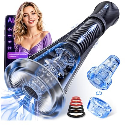 Gobeken Alargador de Pene Masculino, Juguete Sexual para Hombres Bomba de Vacío Eléctrica para Pene con Vagina de Bolsillo 9+5 Modos de Succión, Masturbador de Erección con 2 Anillos de Silicona
