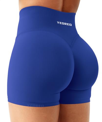 YEOREO Sport Shorts Damen 4.5 Invisible Scrunch Butt Gym Shorts Hoch Taille Kurze Leggings Yoga Booty Kurze Leggings Marineblau XS