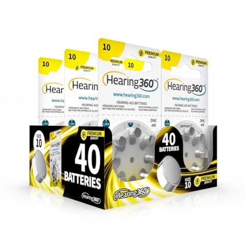Hearing360 40 Hearing Aid Batteries Size 10 Premium Quality (5 Blister Packs of 8 Batteries)