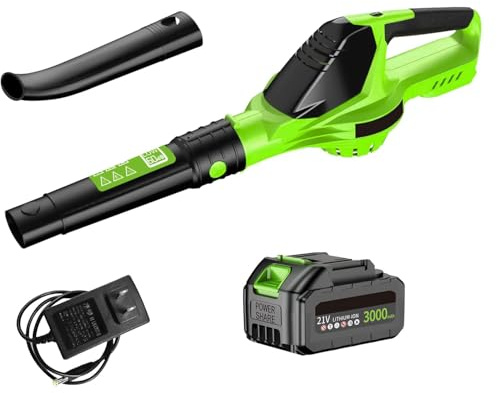 Soffiatore a Foglie Senza Fili 21 V, 3000 W, 160 km/h, con 2x3.0Ah Batteria e Caricatore, 5 Modalità di Velocità per la Manutenzione del Prato, lo Soffio della Neve e la Rimozione della Polvere (1