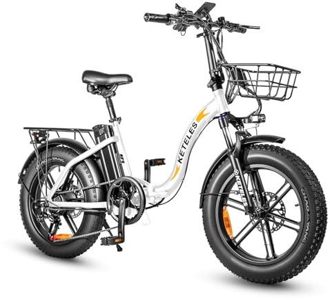 KETELES Klapprad Elektrofahrrad 20 Zoll, 48 V 18Ah Lithium Akku, Faltbares City E-Bike mit Drehmomentsensor, 250W Motor, 4.0 Fettreifen, Pedelec EBike für Erwachsene, Herren Damen. (18A-Weiß)