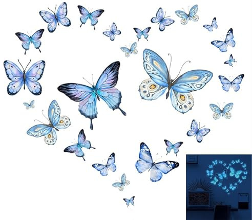 Wandtattoo Schmetterlinge,leuchtsticker,25 Stück Wandaufkleber,Luminous Wandsticker für Schlafzimmer,Kinderzimmer,Mädchenzimmer,Jugendzimmer,Mädchen Wall Stickers zur Deko,Wanddeko Kinder