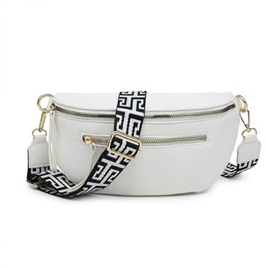 JFY Canvas Strap Bum Bag with Tassels (White)