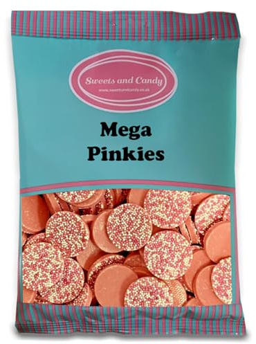Sweets and Candy® Mega Pinkies 1Kg - Retro Giant Pinkies - Strawberry Chocolate Flavour Candy Discs with Colourful Sprinkles on Top - Bulk 1 Kilo Bag - Pick and Mix Share Size Bags