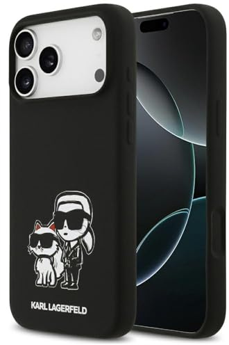 CG MOBILE Karl Lagerfeld Silicone Case with K&C Sketch and Logo Compatible with MagSafe Case for iPhone 17 Pro Max (Black)