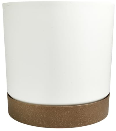 B2C Flower Pot Planter with Saucer Two Tone Matt Modern Decor Plastic Modern Cylindrical Planter with Drainage Holes Lightweight & Weather-Resistant Indoor & Outdoor (White, 35L (D390mm x H375mm))