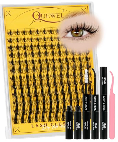 QUEWEL Manga-Lashes-Cluster Kit, Wispy Eyelash Extension Kit | Anime Eyelash Clusters with Lash Bond and Seal, and Lash Tweezer, Easy to use DIY at Home for Women for Cute Makeup(DJ-FD-D）