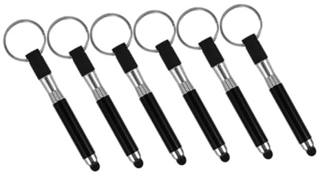 6 Stück Packung Schlüsselanhänger Stylus Stift aus Legierung Schwarz | Präzise Kapazitive Spitze, Hohe Empfindlichkeit, Multifunktional, für Smartphones und Tabletten