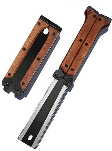 Scie à tirer japonaise pliante, lame SK5 à double tranchant de 160 mm avec 12/17 TPI et dents de meulage à 3 côtés, manche en bois de hêtre – Scie à main compacte pour le travail du bois, le camping