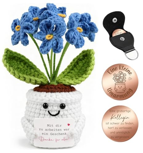 Giftota Abschiedsgeschenk für Kollegin - Pocket Hug Vergissmeinnicht mit Glücksmünze & Lederetui - Glücksbringer - Schlüsselanhänger & Geschenk zum Abschied, Jobwechsel, Rente für Frauen