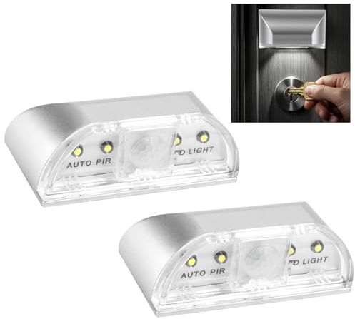 ABOHU Keyhole Lights, 2 Pack PIR Infrared IR Wireless Door Lock Lamp, Auto Sensor Motion Detector Keyhole 4 LED Light Lamp Stick-on Anywhere Tap Lights Battery Operated, Auto On/Off Key Lamp