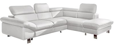 Mivano Ecksofa Driver mit Schlaffunktion und Stauraum / Ledersofa in L-Form mit Ottomane rechts / Inkl. verstellbare Kopfstützen / 266 x 73 x 214 / Kunstleder weiß