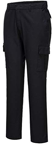 Portwest S231 Stretch Slim Fit Combat Trousers Soft Handle Twill Reflective | Black, 42 Waist, UPF 50+, 98% Cotton, Hook and Bar Closure, 2 Thigh Pockets, Twin-Stitched Seams, High Visibility, Workwear