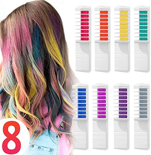 Haarfarbe Kamm Temporär Haarfarbe Kreide Kamm, 8 Stück Instant Einmalige Haarekreide Kamm mit Handschuhe und Schal für Kinder Haarfärbemittel, Party und Cosplay