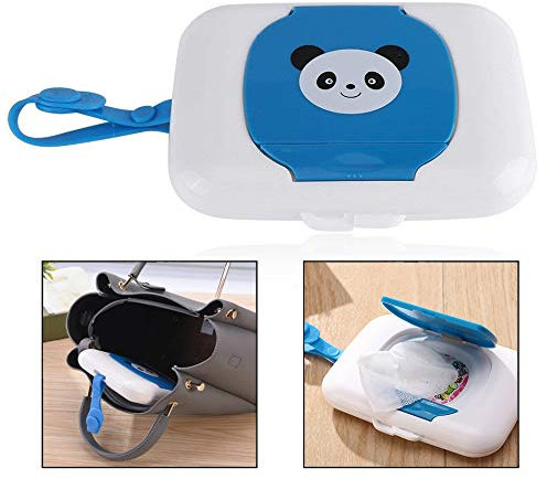 Xrten Panda Boîte a Lingettes Bébé Distributeurs de Lingettes Suspendus Boîte (Blanc/Bleu)