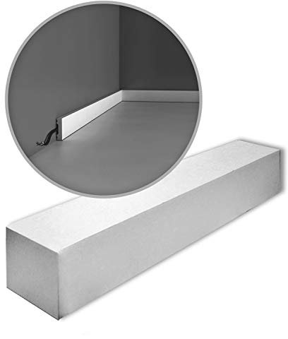 Orac Sockelleisten SX162-box-10 SQUARE 200 cm x 1 cm x 4 cm aus extrudiertem Polystyrol (HDPS) glatt abgewinkelt mit Kabelkanal vorgrundiert 10 Leisten / 20 m