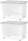 Muddy Hands Pack of 2 - Large Clear Plastic Storage Boxes with Lids & Wheels Stackable Containers (80 Litre)