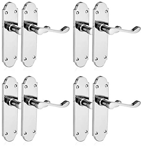 XFORT Richmond Lever Latch Scroll Door Handles, Set for Wooden Doors, Internal Handles, [4 Pairs] Polished Chrome