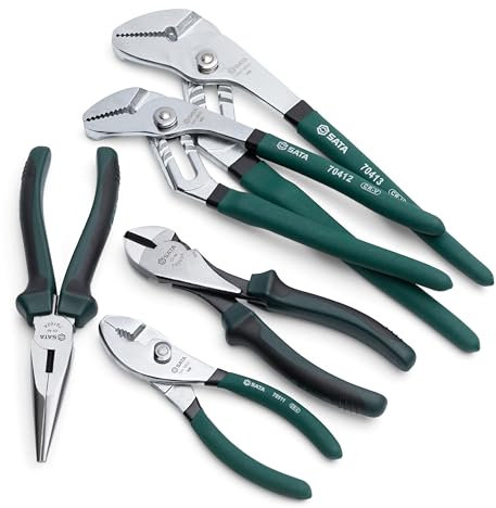 SATA ST70001U 5-Piece Plier Set with 10-Inch and 12-Inch Tongue-and-Groove Pliers, 8-Inch Long-Nose Pliers, 7-Inch Diagonal Cutting Pliers and 6-Inch Slip-Joint Pliers, Green