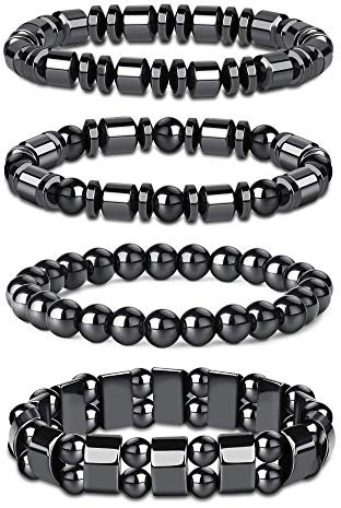 Milacolato 4 Stücke Magnetarmband Herren Damen Hämatit Magnet Perlen Armband Herren Schwarz