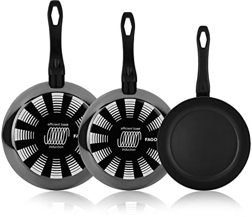 Fagor Indutherm - Set de Sartenes Negras 20 + 24 + 28 cm, Acero Esmaltado, Antiadherente Doble Capa, Para Todas las Cocinas, Lavavajillas, Inducción