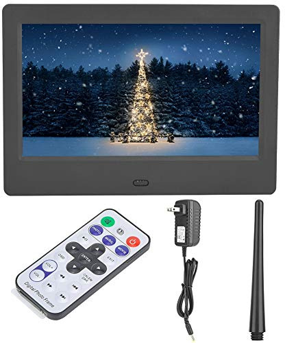 PUSOKEI Digitale Bilderrahmen, 7 Digitaler Bilderrahmen, 800 * 480 Auflösung Integrierte elektronische Uhr und elektronische Kalenderfunktion, Unterstützung von AV/MPG/MP4/MP3/JPG/JPEG(Schwarz)