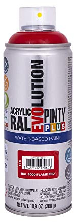 PINTYPLUS 95880 Pintura EN Spray Evolution Water-Based 520CC Rojo Vivo, RAL 3000 Flame Red, 65 mm