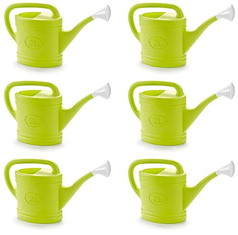 Acan - Pack de 6 regaderas de plástico de 2 litros, regar Flores, Plantas de jardín, Herramientas, Utensilios jardinería riego, casa, balcón, terraza, Patio (Verde Pistacho)