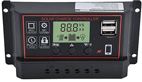 PWM Solarladeregler, 12V/24V 10A/20A/30A Dual USB Port Intelligenter Solarpanel-Laderegler Regler(20A)