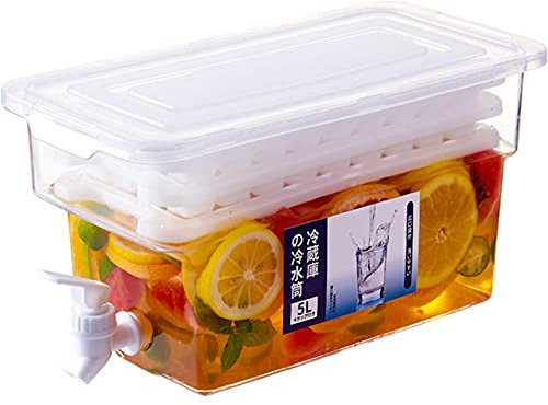 Thrivinger Dispensador De Agua para Nevera De 5 L con Grifo, Dispensador De Bebidas, Contenedor De Agua, Estante Recargable para Bebidas, Ideal para La Oficina, Camping, Jugos, Bebidas, Cócteles