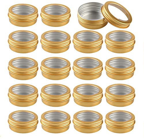 ZEOABSY 24 Stück 60ml Gold Leere Aluminiumdose Aluminium Runde Aludose Blechdosen mit Schraubdeckel Sichtfenster Cremedosen Dosen für DIY Salben Kerze Kosmetik Rasierseife