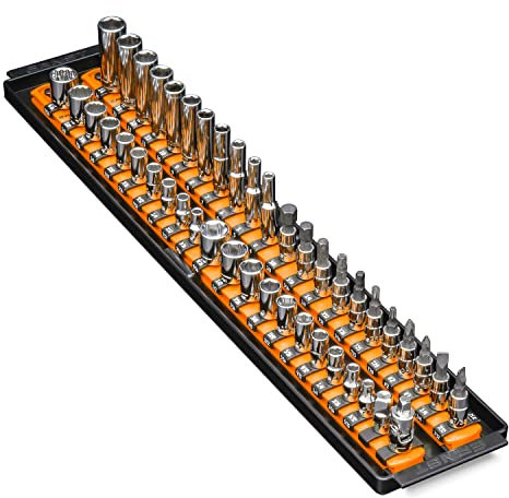 Ernst 8484 Socket Boss, Premium 2-Rail, 1/4 Inch-Drive Socket Organizer, 19-inch, Orange
